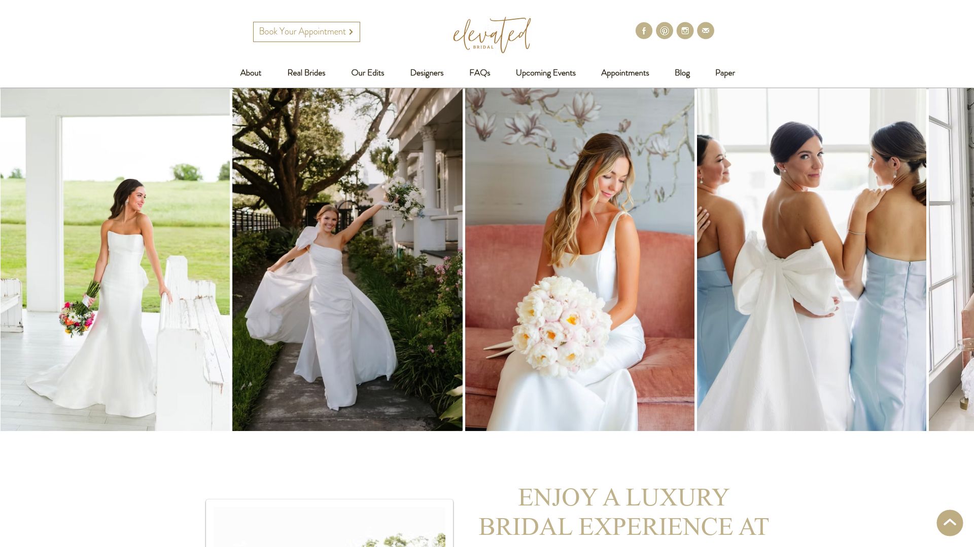 Elevated Bridal website homepage