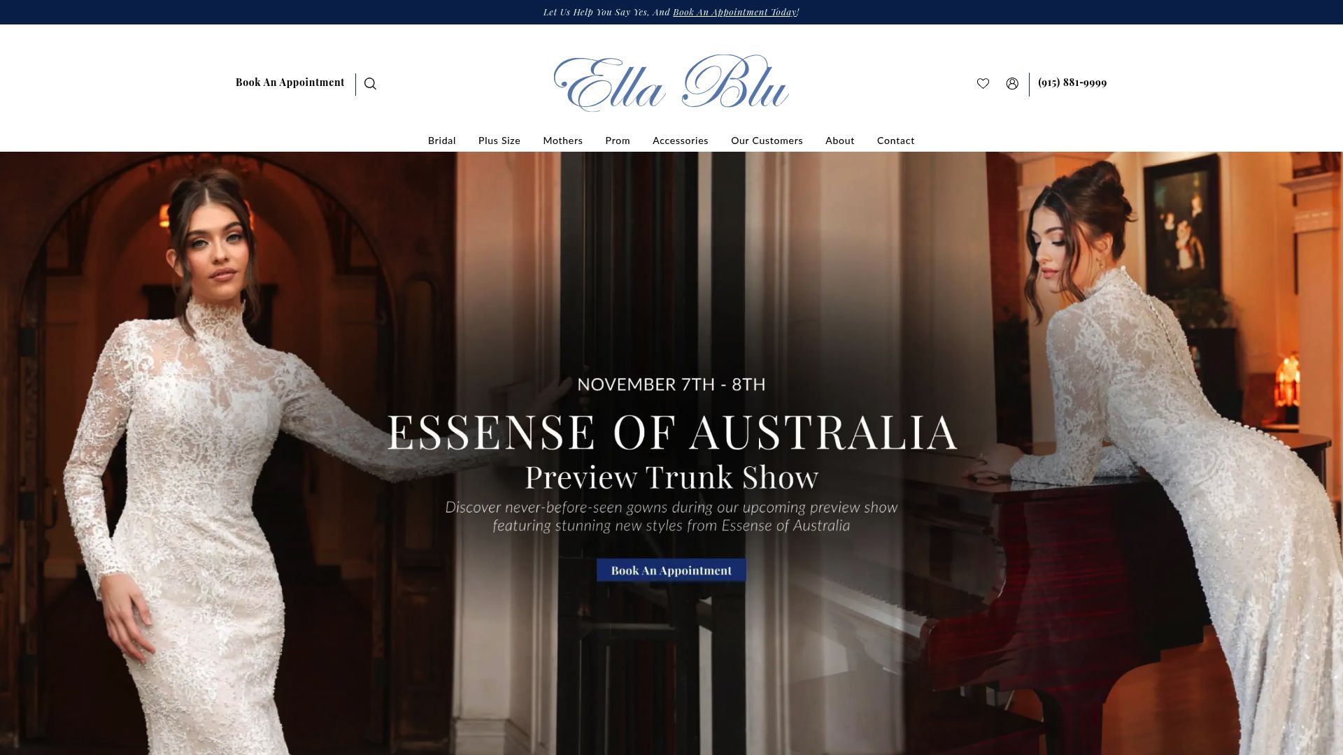 Ella Blu Bridal shop homepage