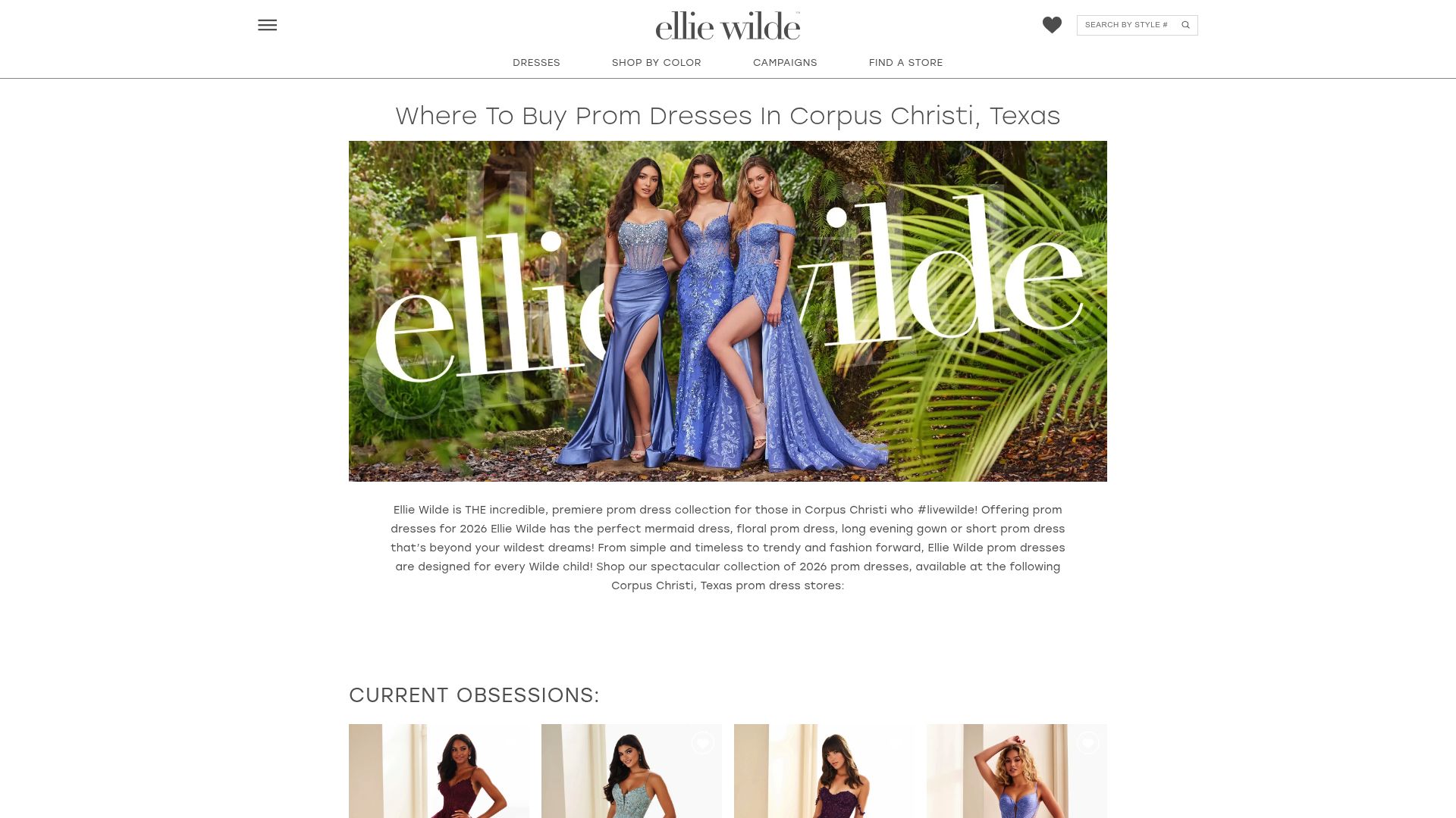 Ellie Wilde store locator page