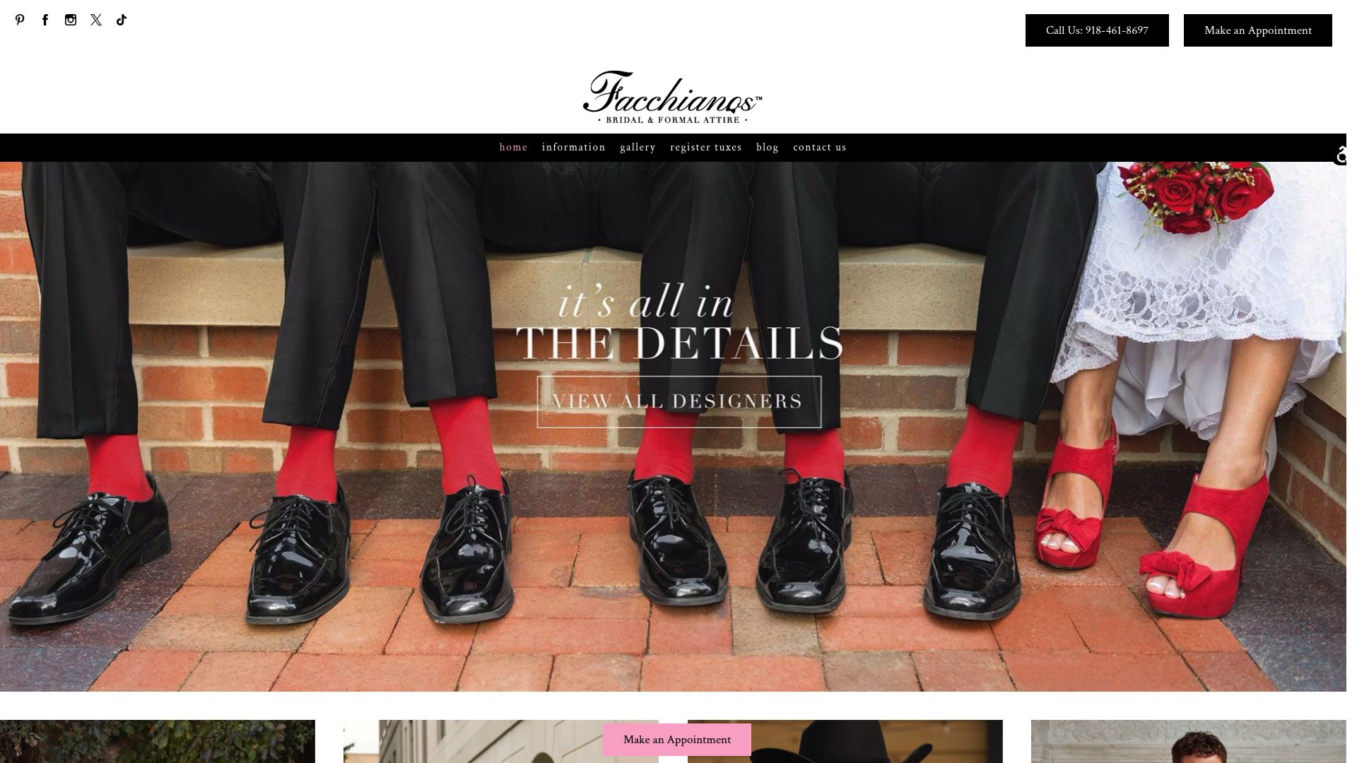 Facchiano's Bridal website homepage