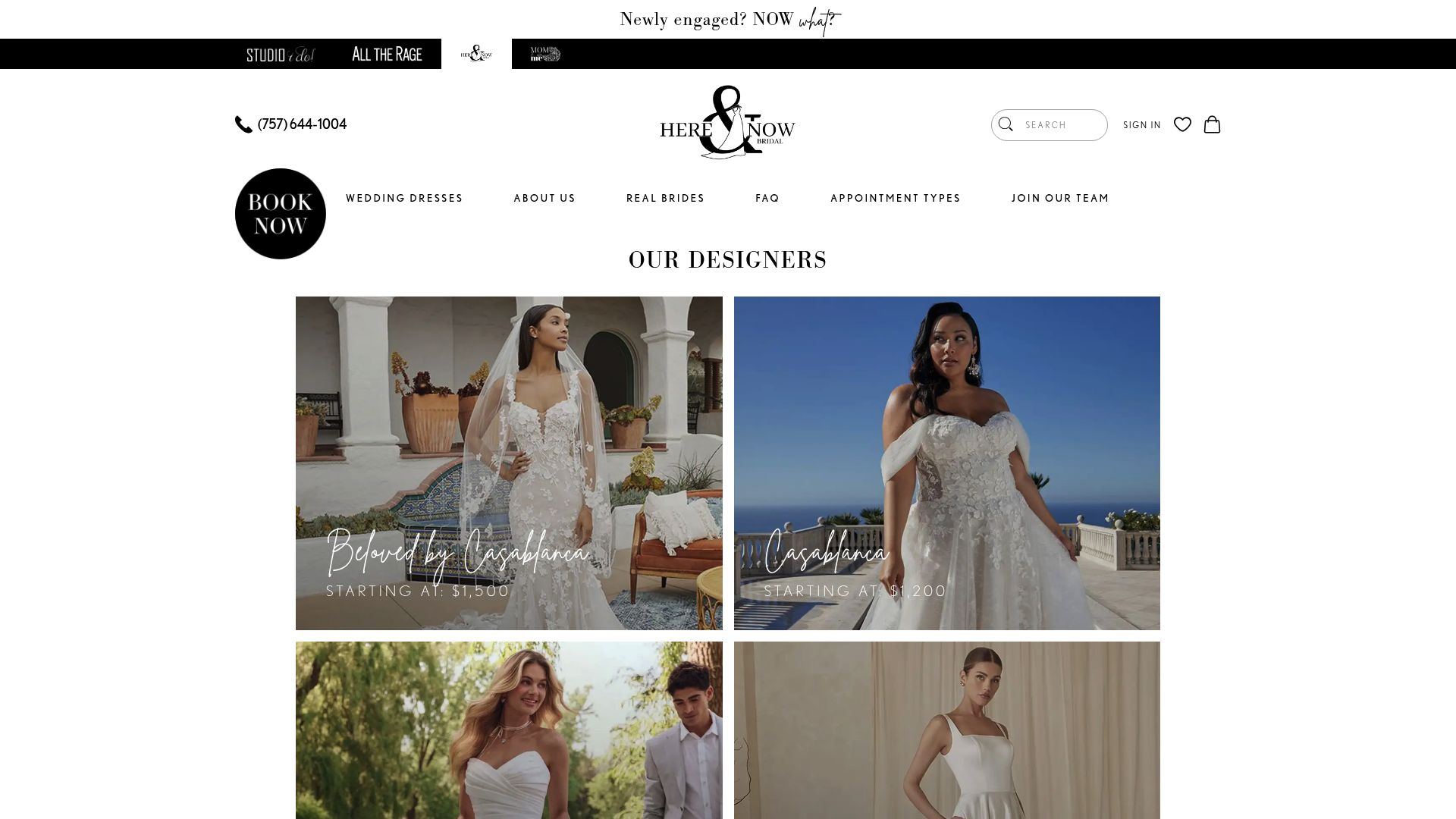 Here & Now Bridal sample store interior with designer gowns