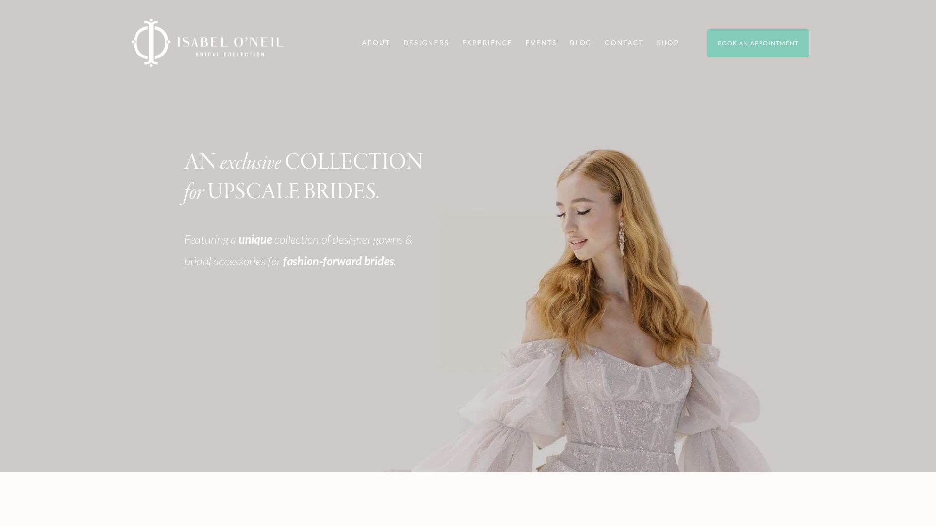 Isabel O'Neil Bridal Collection website homepage