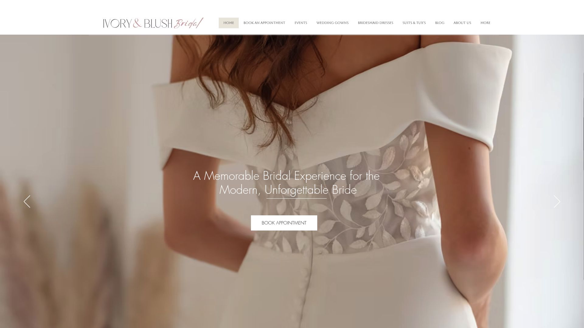 Ivory & Blush Bridal Connecticut boutique website