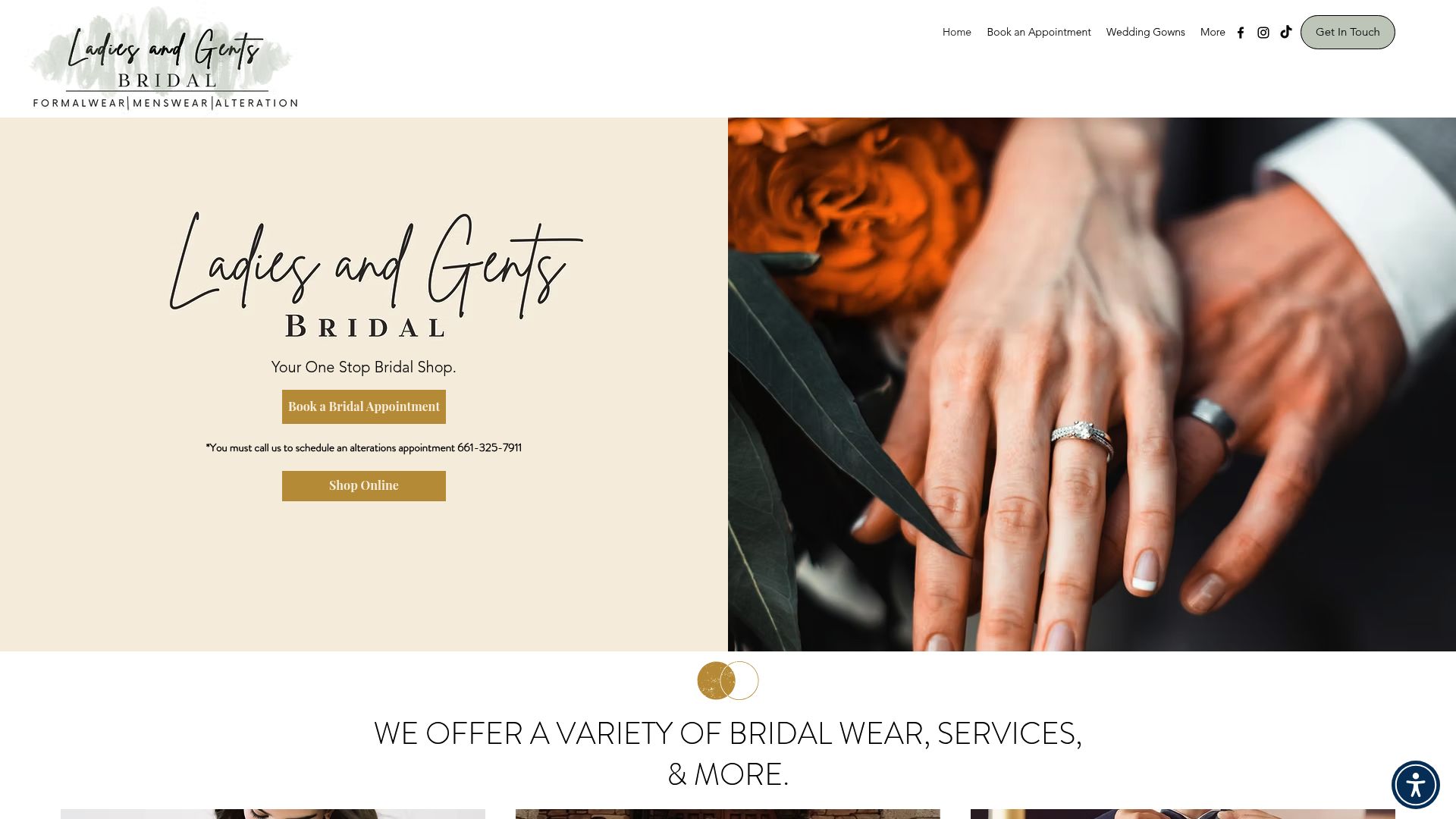 Ladies and Gents Bridal website homepage