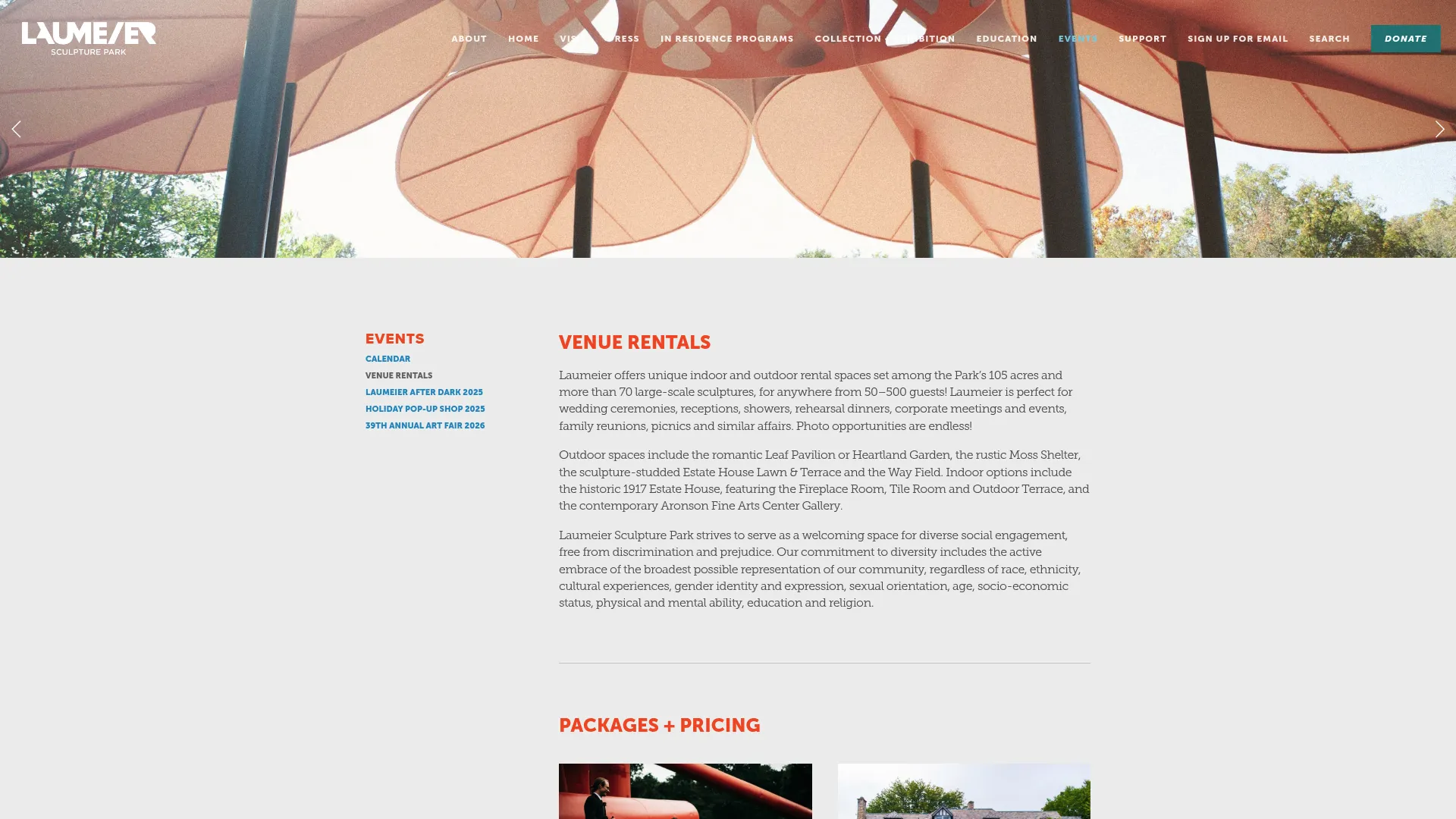 Laumeier Sculpture Park outdoor ceremony space with large-scale art installations