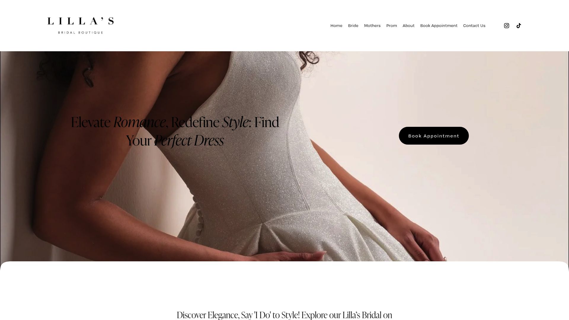 Lilla's Bridal Boutique website homepage