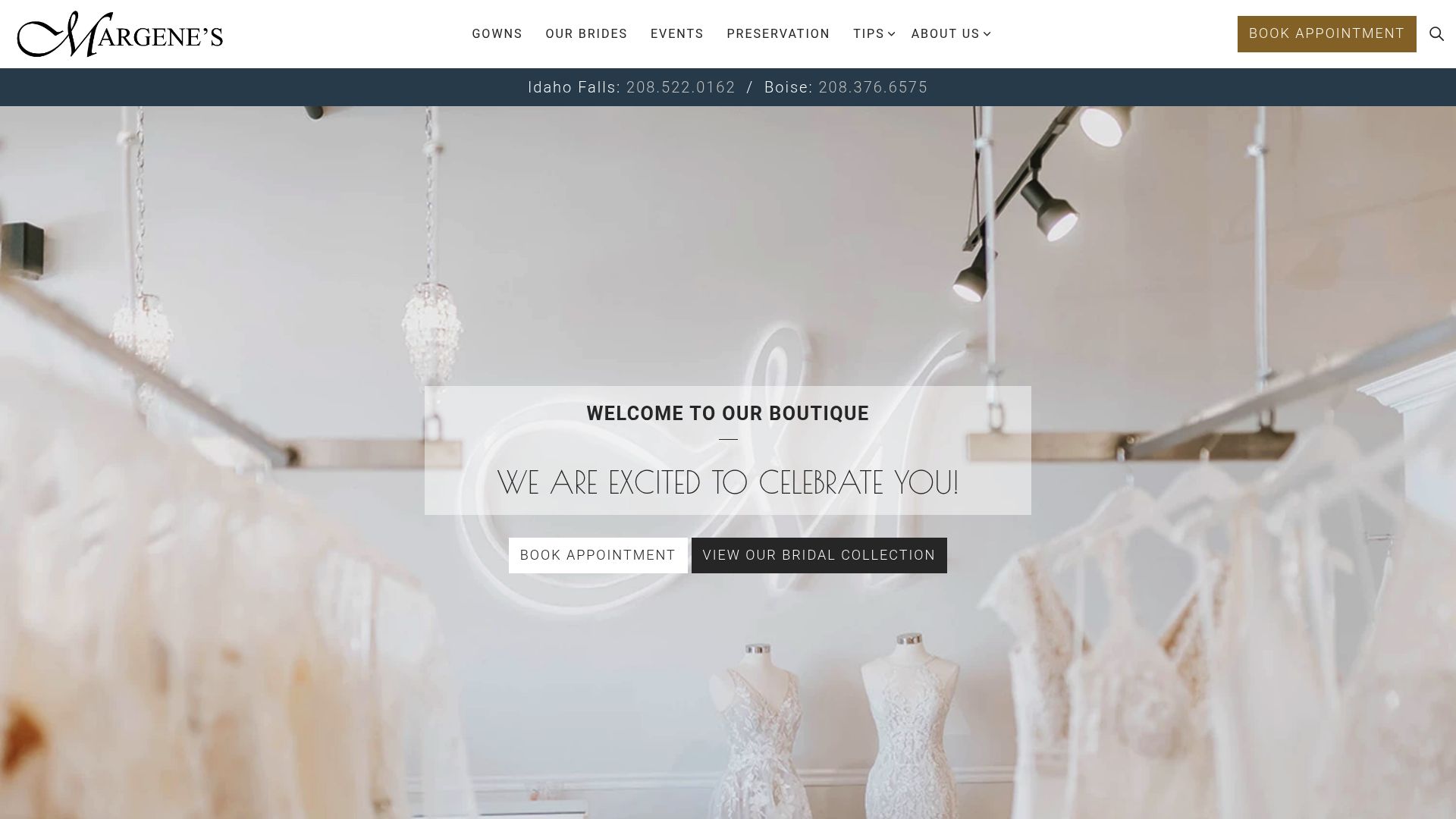 Margene's Bridal website homepage