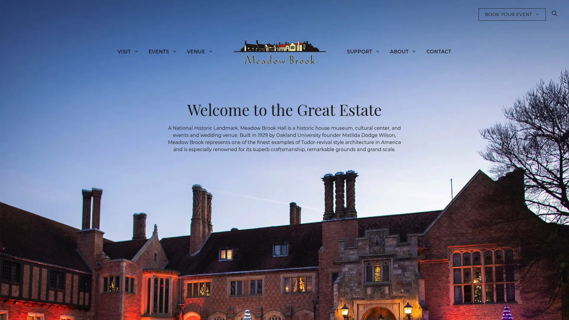 Meadow Brook Hall Tudor Revival mansion exterior