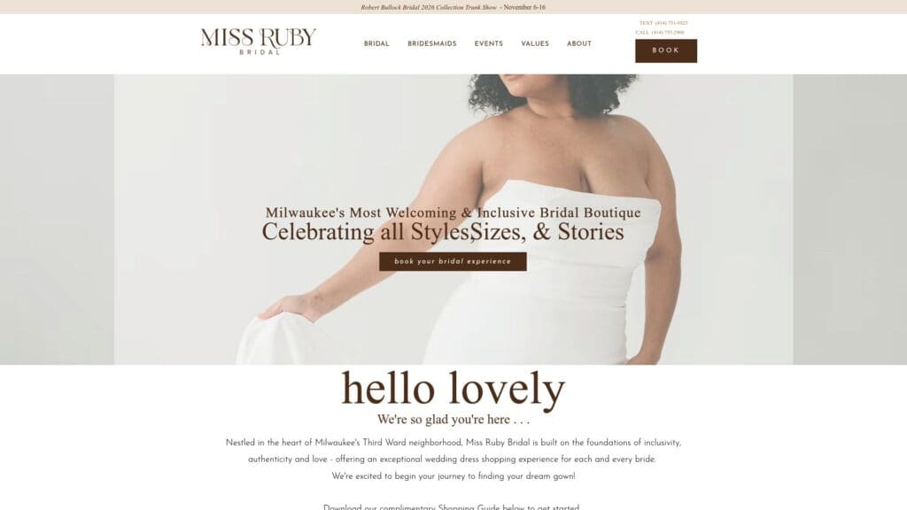 Miss Ruby Bridal website homepage