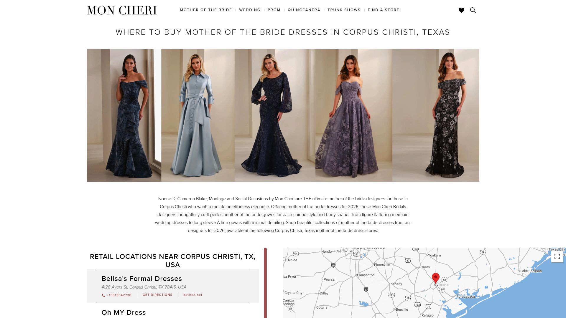 Mon Cheri Bridals store locator page