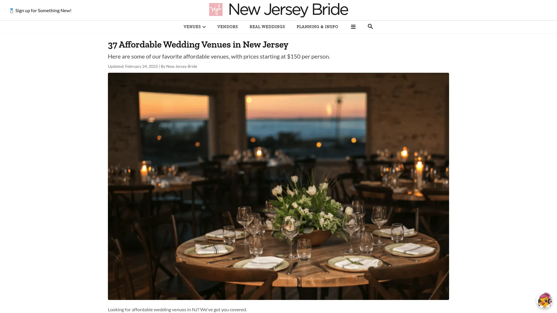 New Jersey Bride affordable venues page