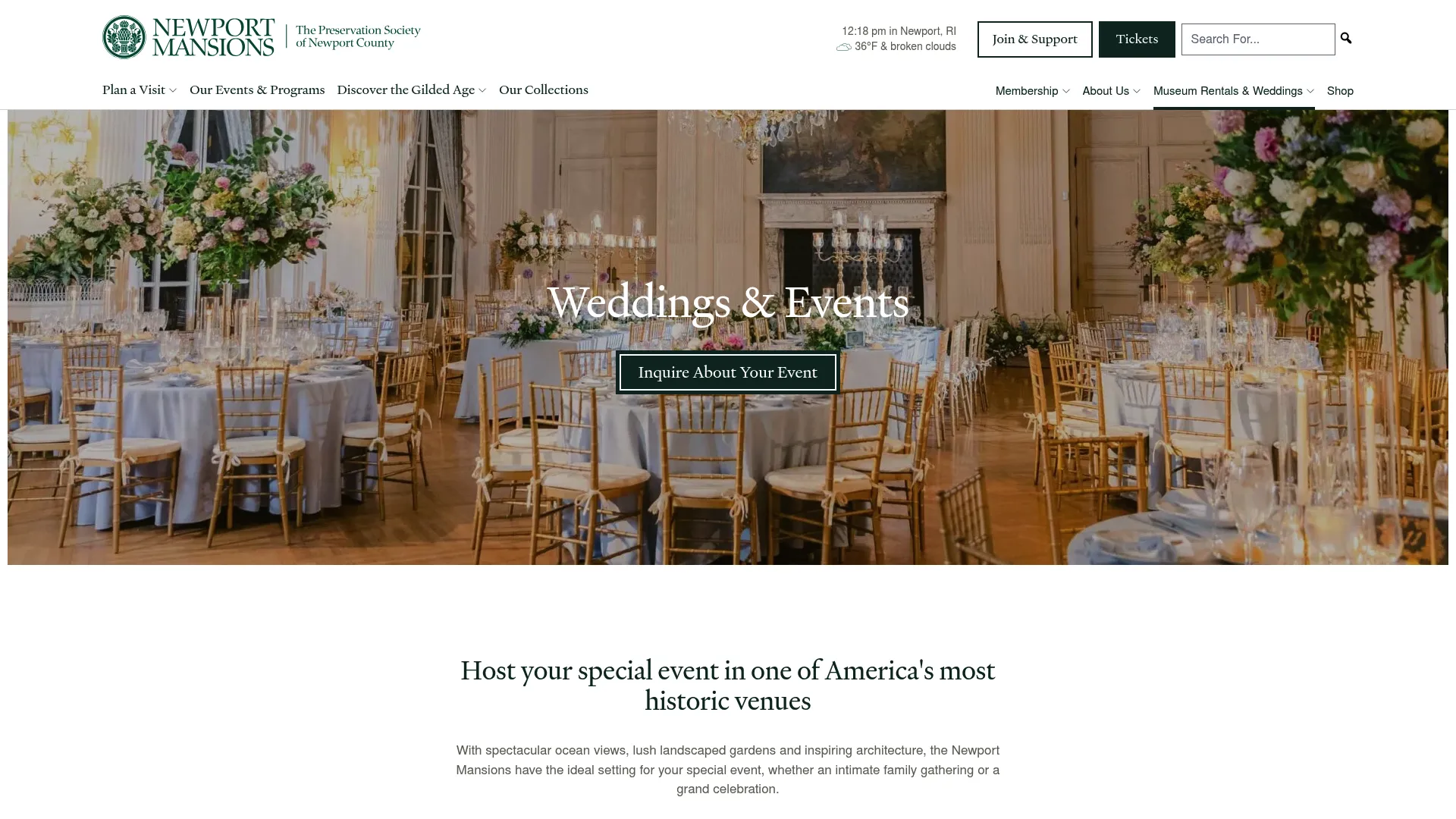 Rosecliff Newport mansion wedding venue with grand ballroom