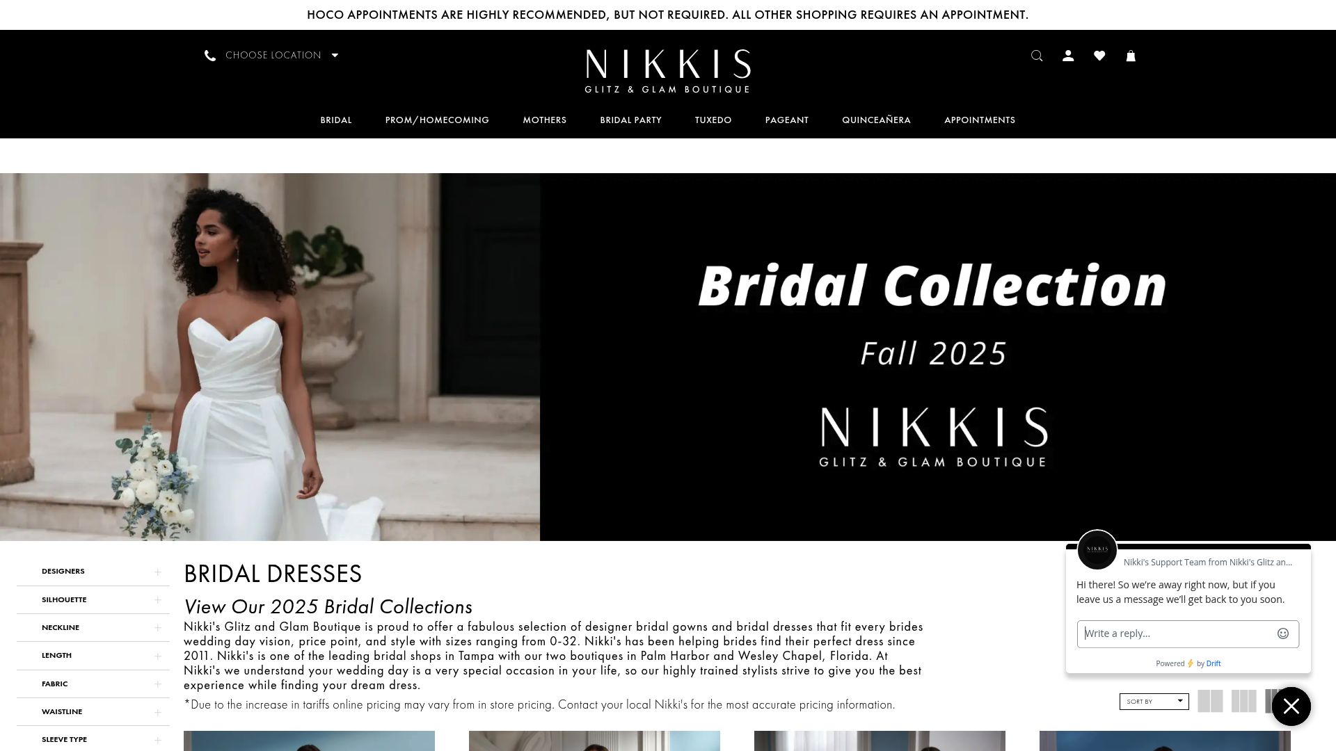 Nikki's Glitz and Glam Boutique bridal collection page