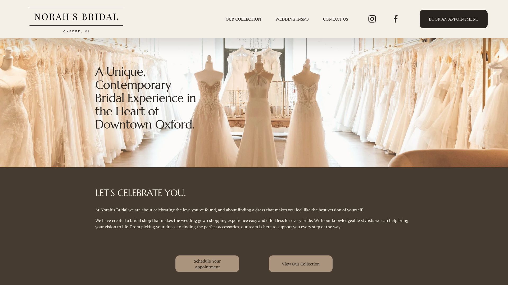 Norah's Bridal website homepage