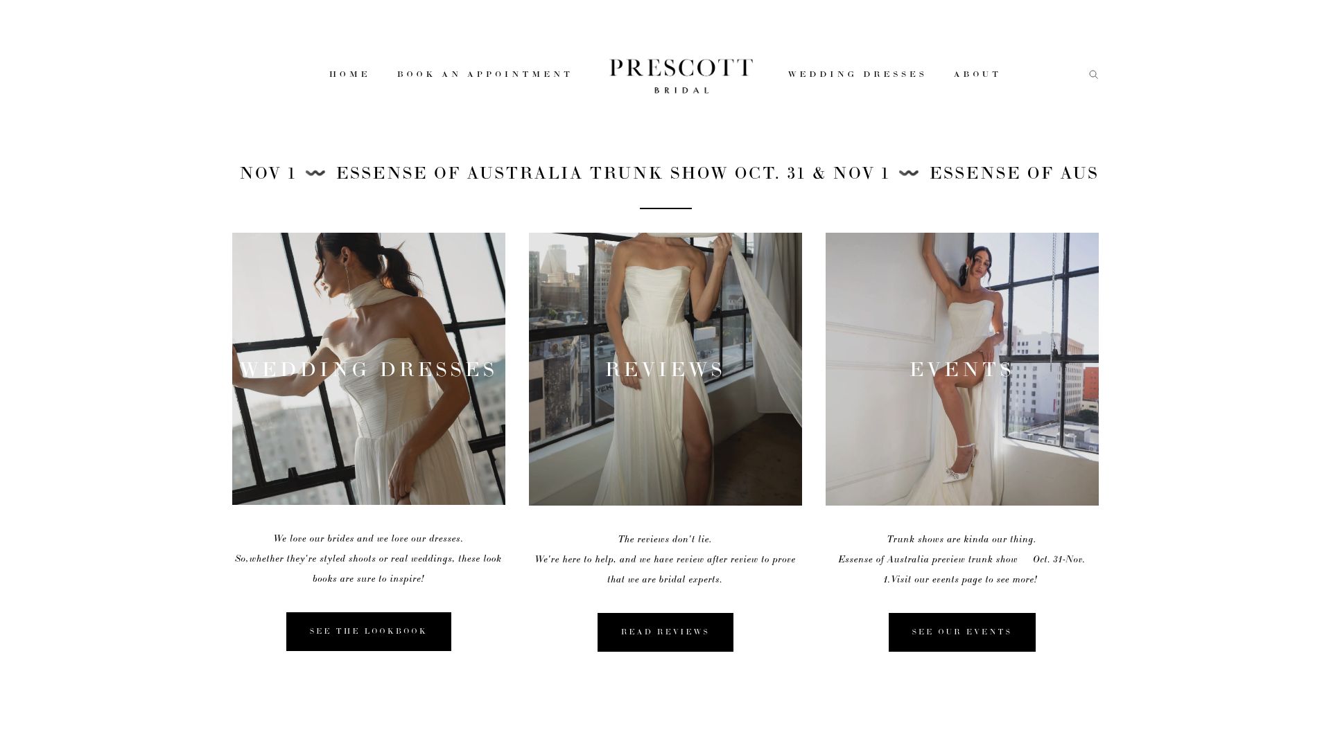 Prescott Bridal website homepage