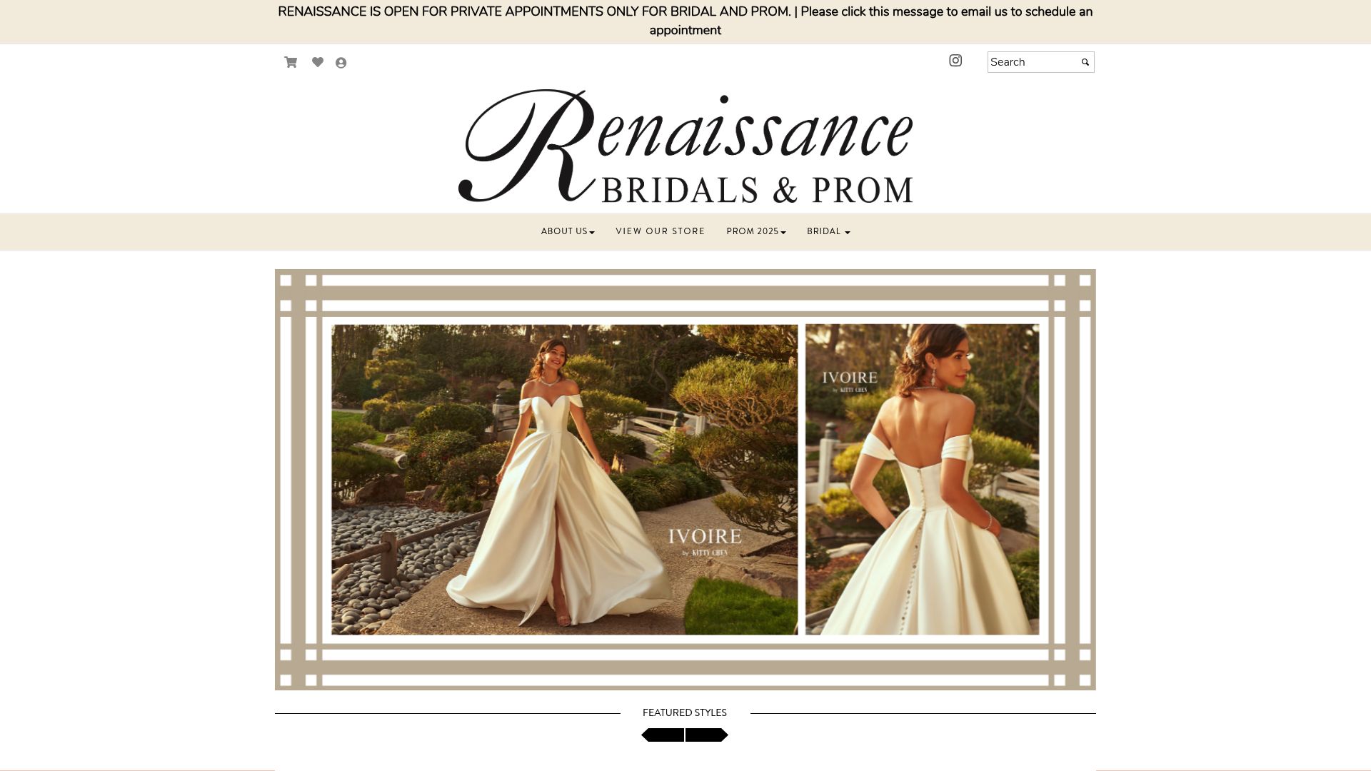 Renaissance Bridal and Prom website homepage