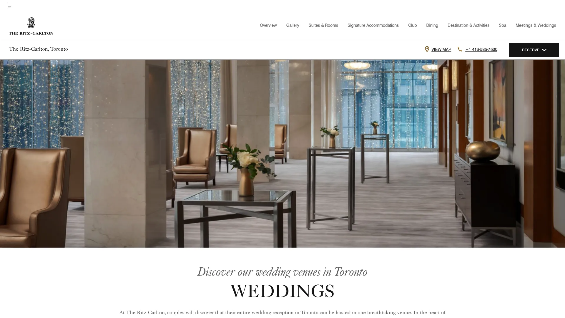 Ritz-Carlton Toronto ballroom with elegant lighting and city views