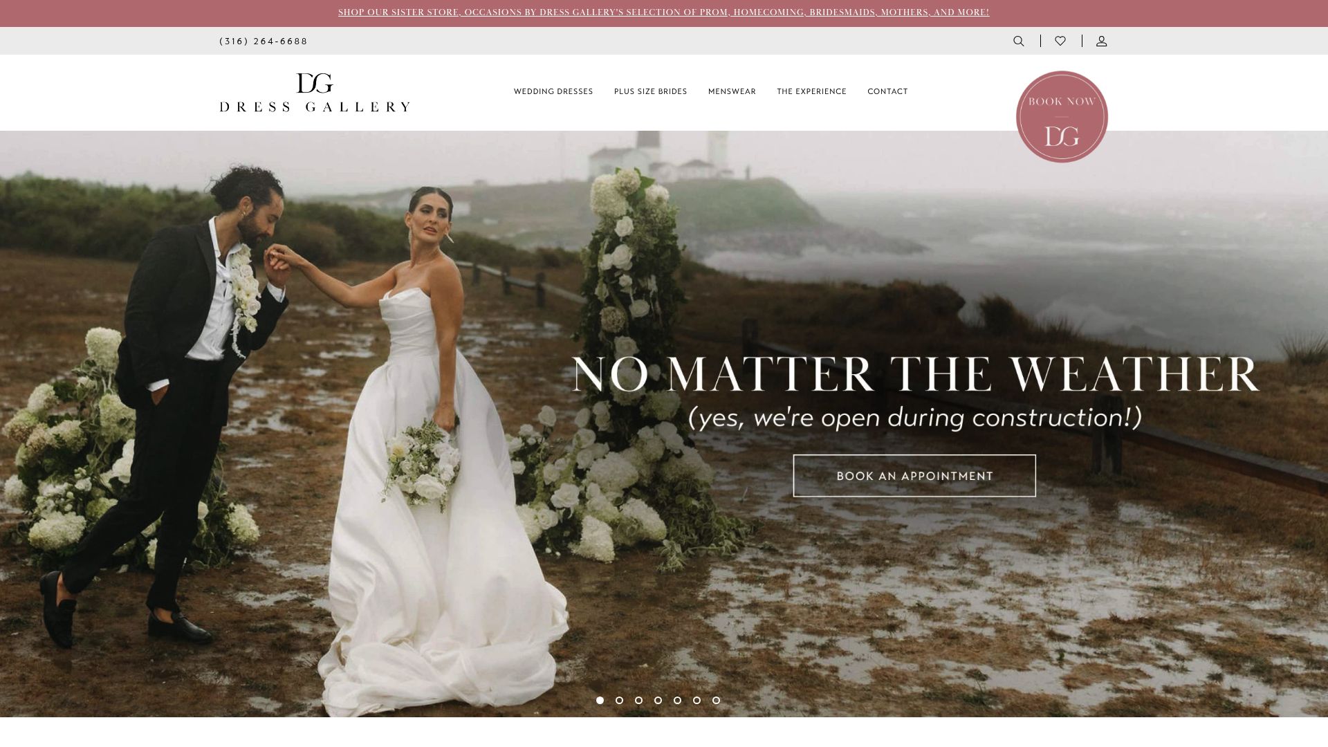 Dress Gallery bridal shop website homepage
