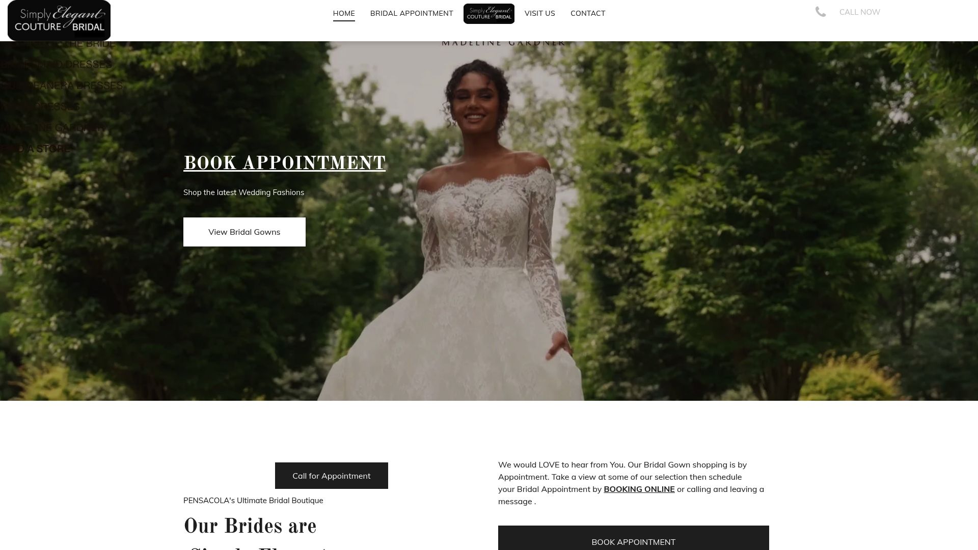 Simply Elegant Couture Bridal website homepage