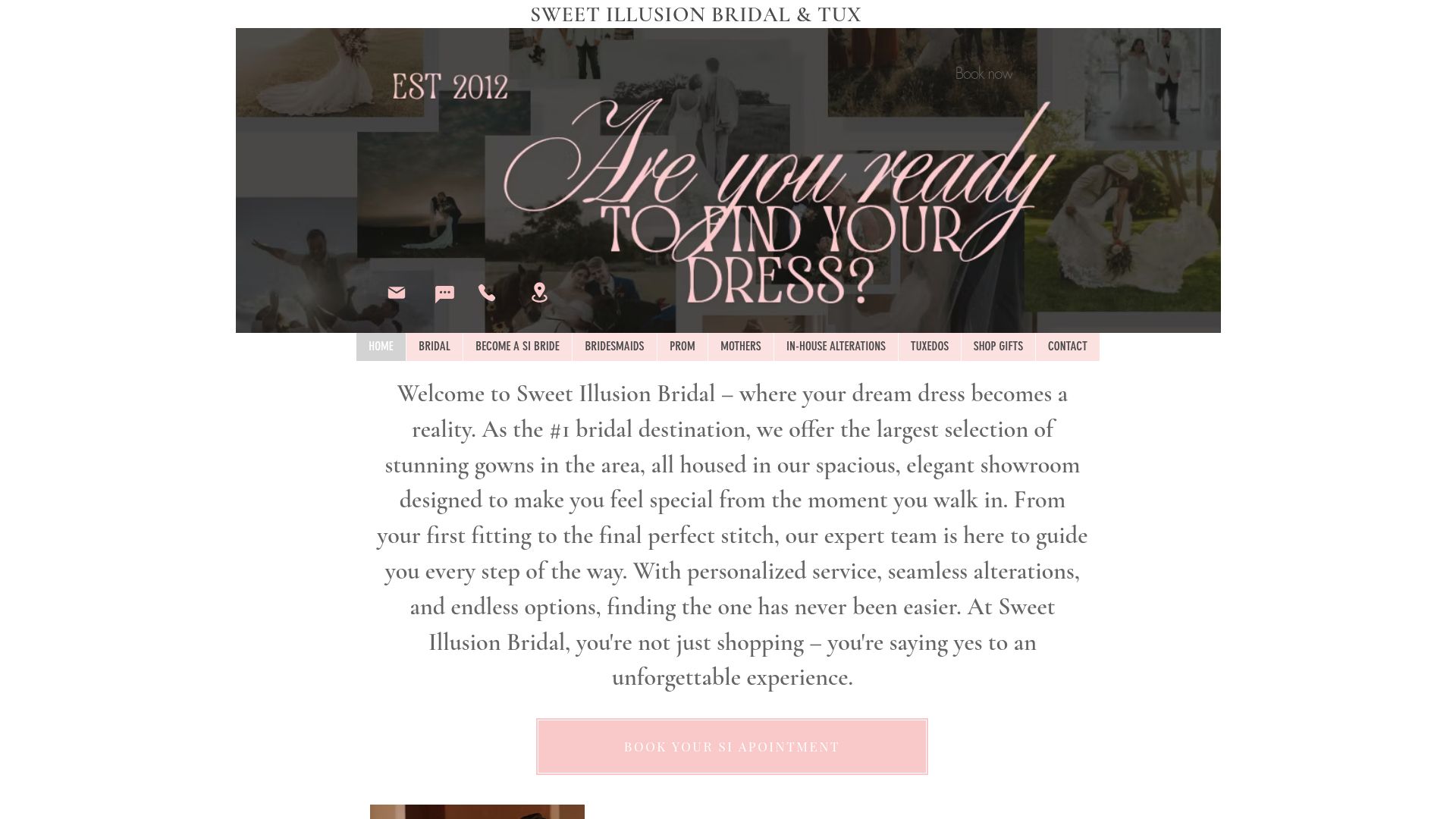 Sweet Illusion Bridal shop website homepage