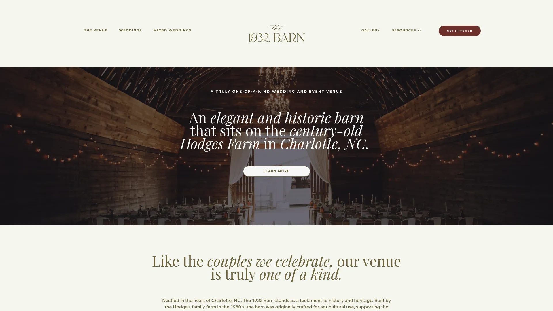 The 1932 Barn wedding venue exterior with historic barn