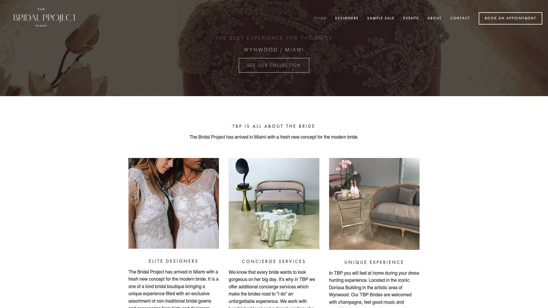 The Bridal Project boutique website