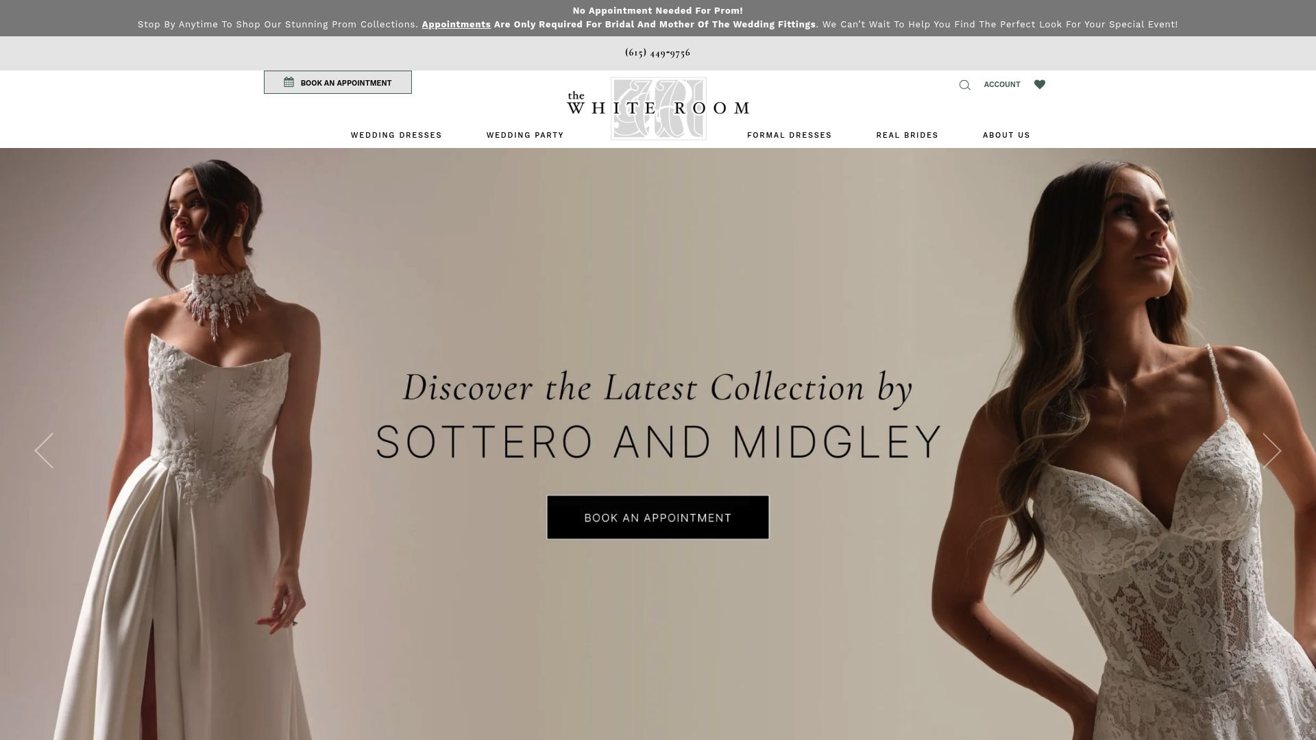 The White Room bridal boutique website