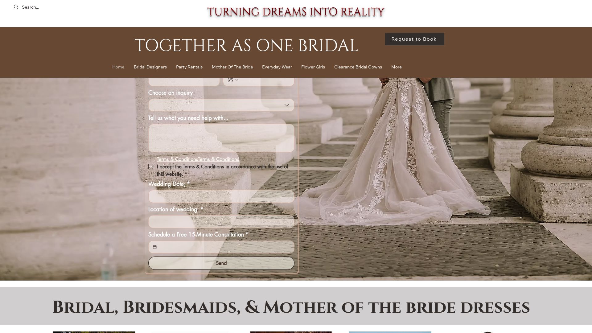 Together as One Bridal website screenshot