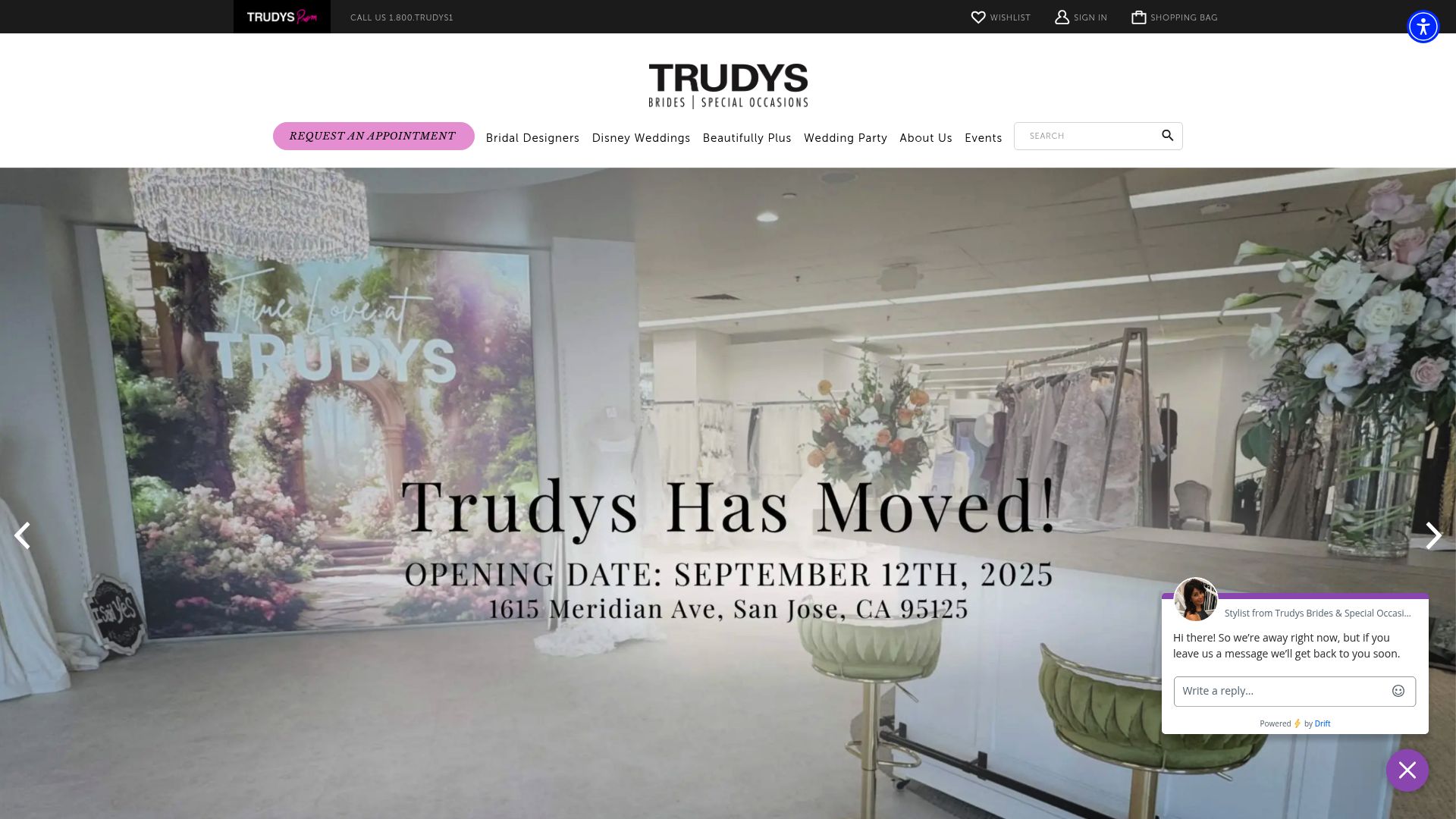 Trudy's Brides website homepage