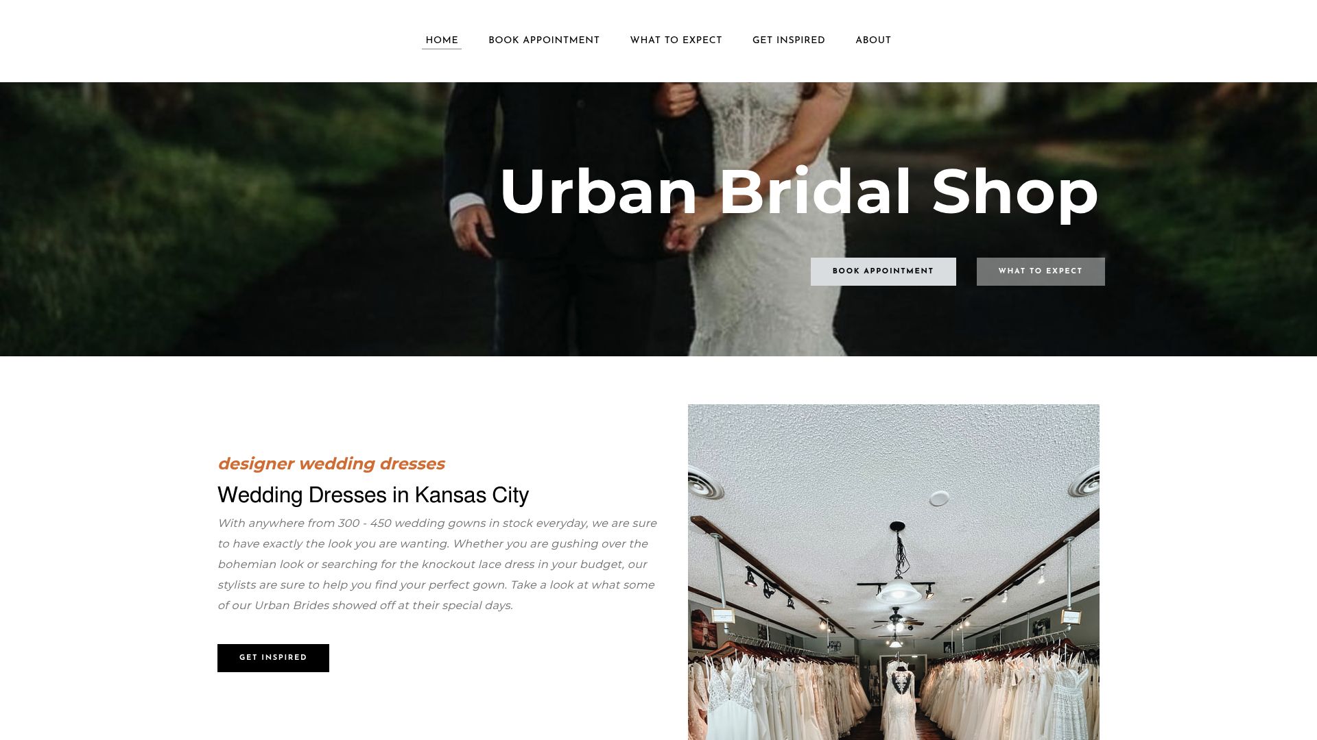Urban Bridal Shop website homepage