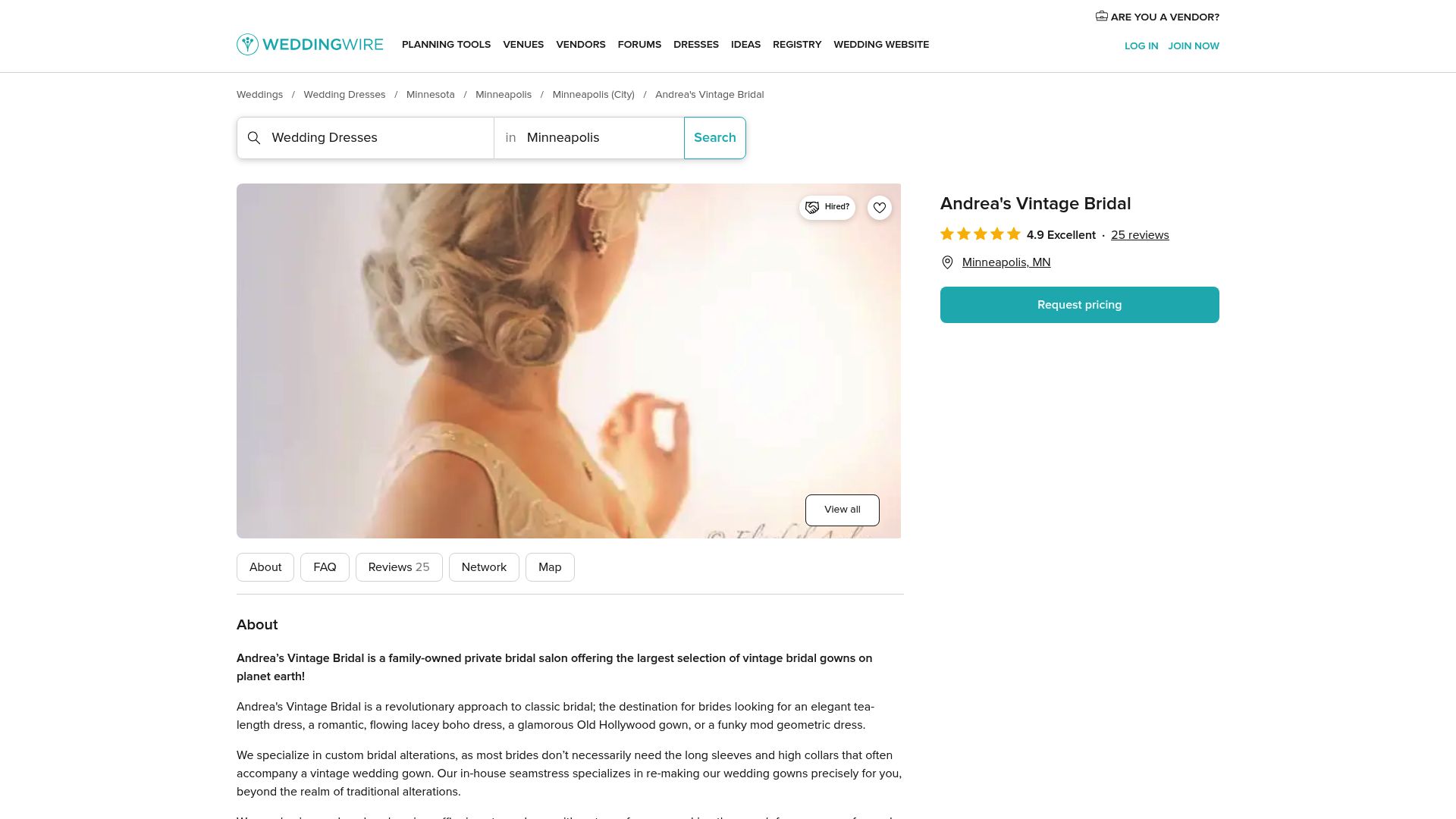 Andrea's Vintage Bridal Minneapolis collection