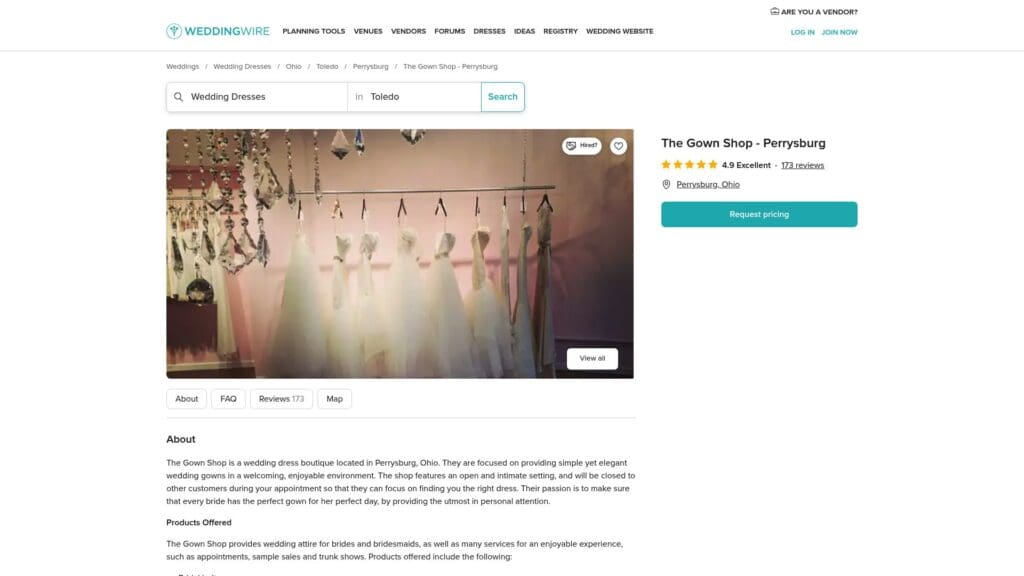 The Gown Shop Perrysburg boutique interior