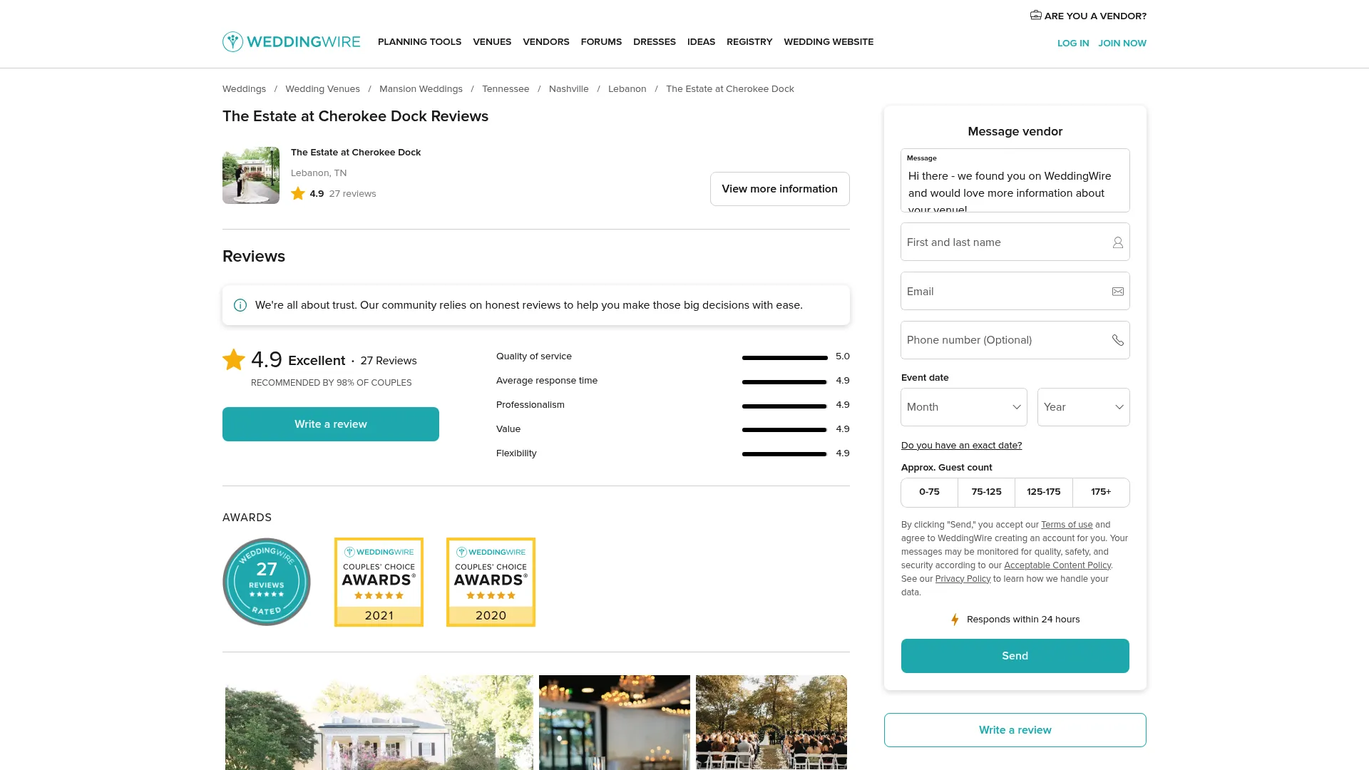 Cherokee Dock Estate mansion overlooking Cumberland River