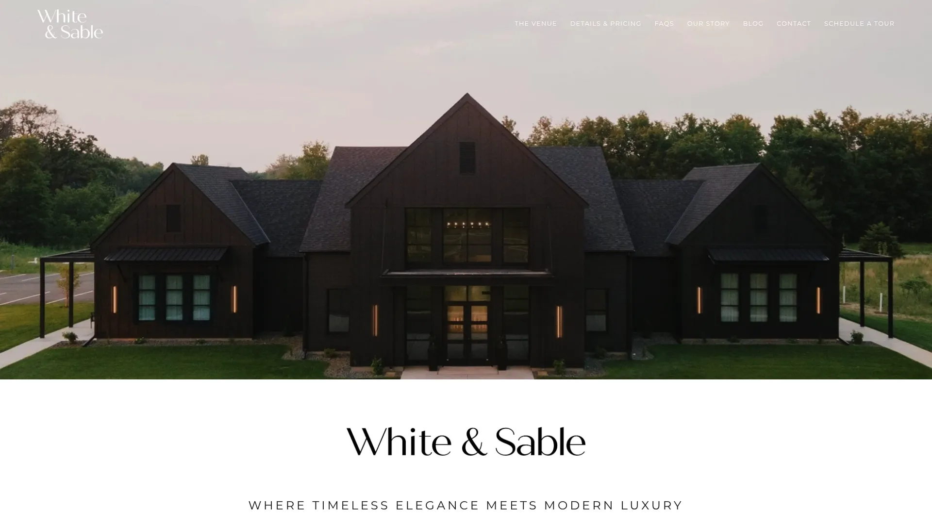 White & Sable wedding venue exterior