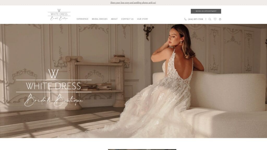 White Dress Bridal Boutique website homepage