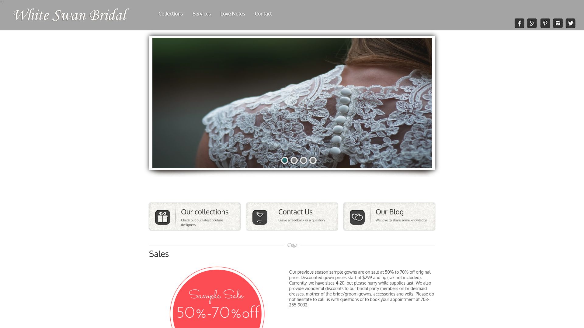 White Swan Bridal website screenshot