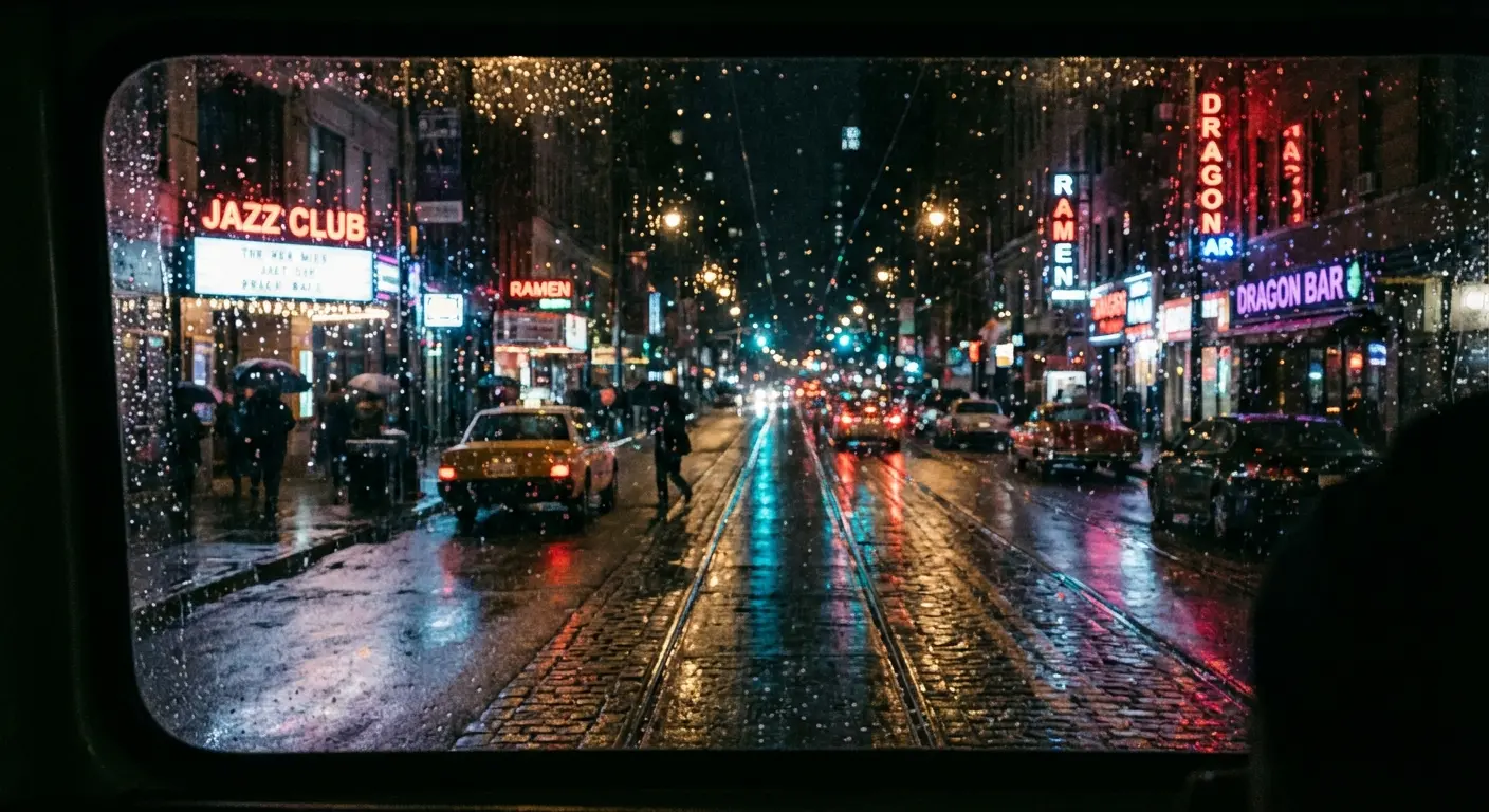 Gritty city rain described through sensory poetry