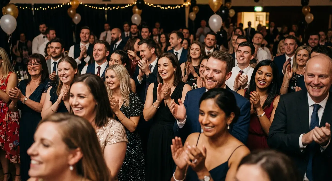Speaker smiling through a pause in the speech
