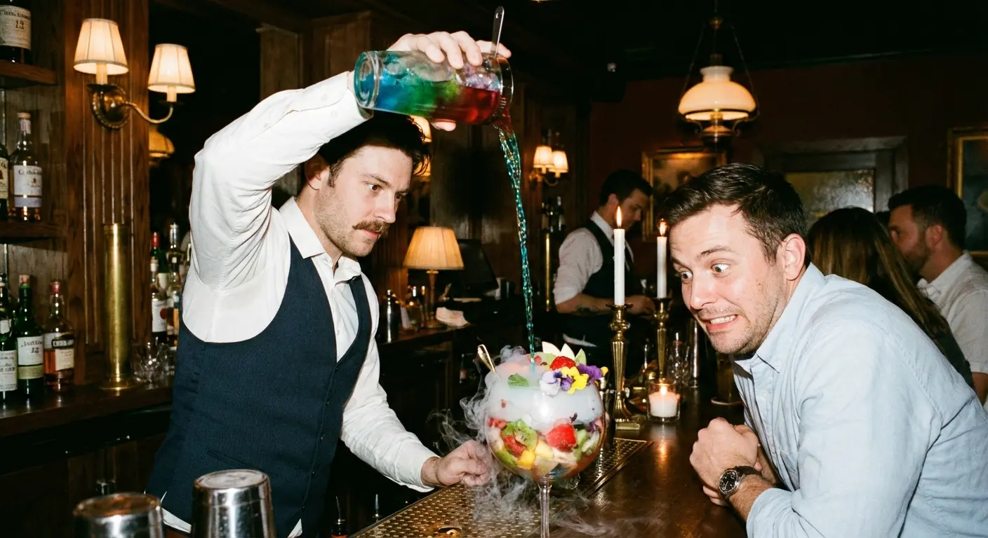 Bartender mixing a unique cocktail for the groom