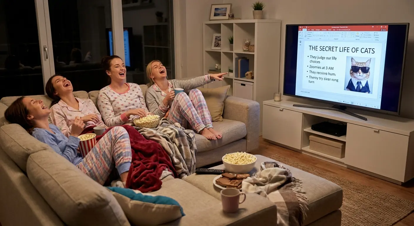 Guest presenting a funny slide during a PowerPoint night