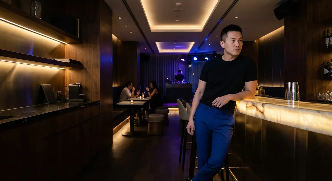 Black shirt with royal blue pants