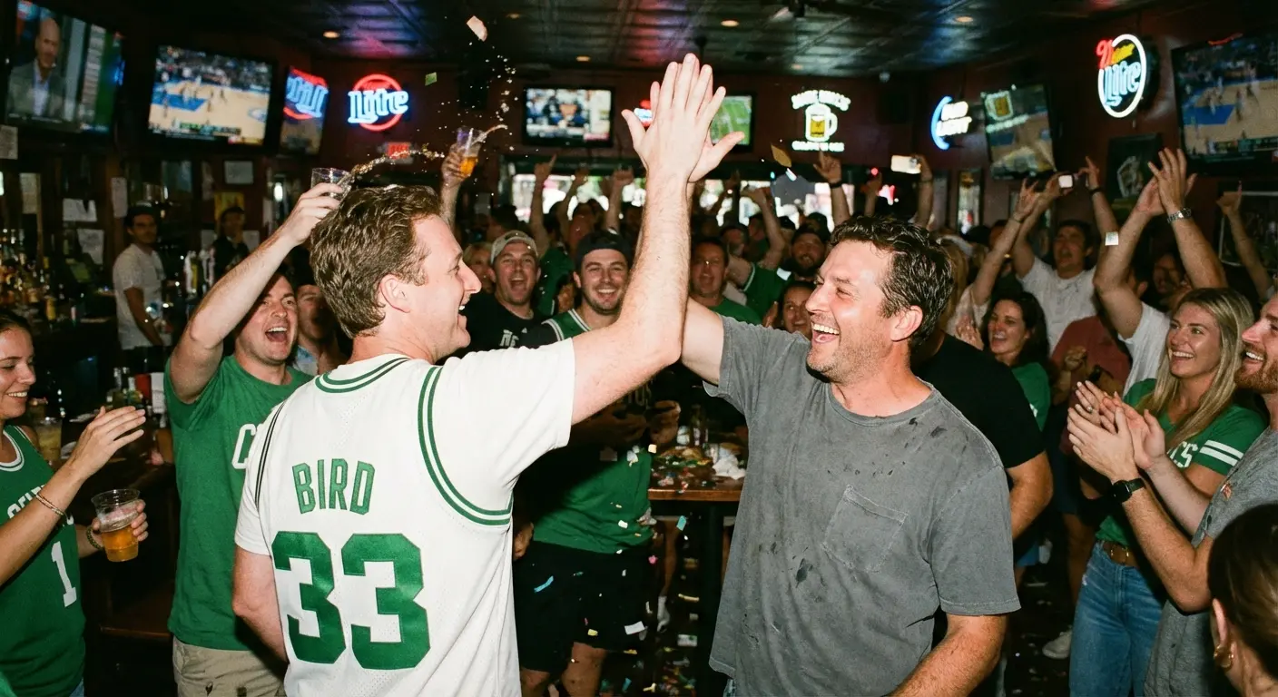 Stranger wearing a sports jersey high-fiving the groom