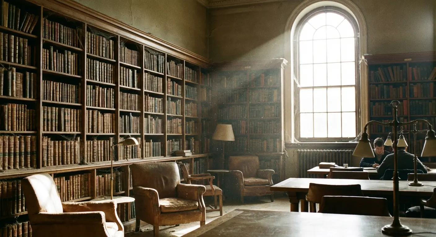 Atmospheric sensory poem about an old library