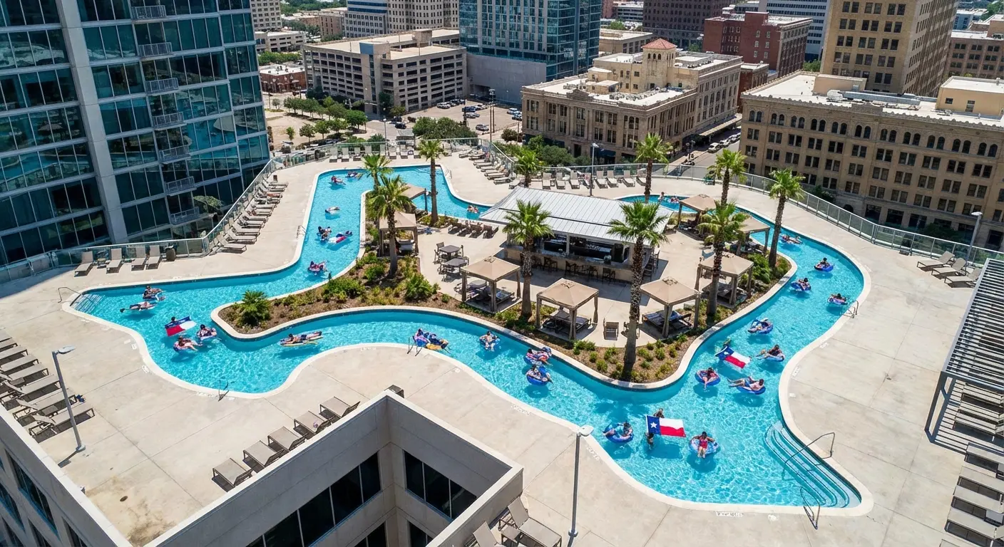 Texas-shaped lazy river at Marriott Marquis Houston