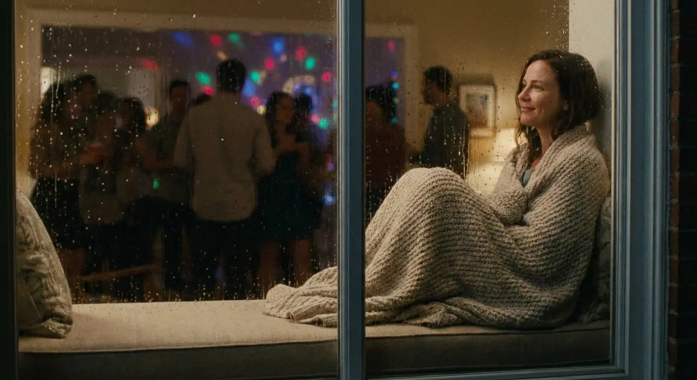 Visualizing the contrast between party chaos and the peace an introvert craves.