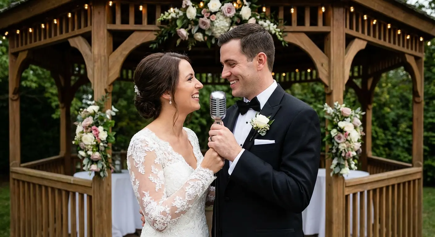 Couple giving a joint wedding speech