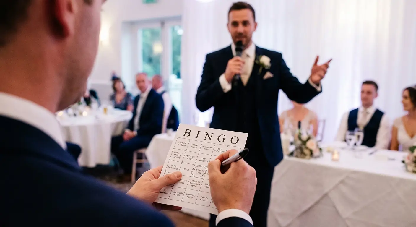 Guest looking at speech bingo card