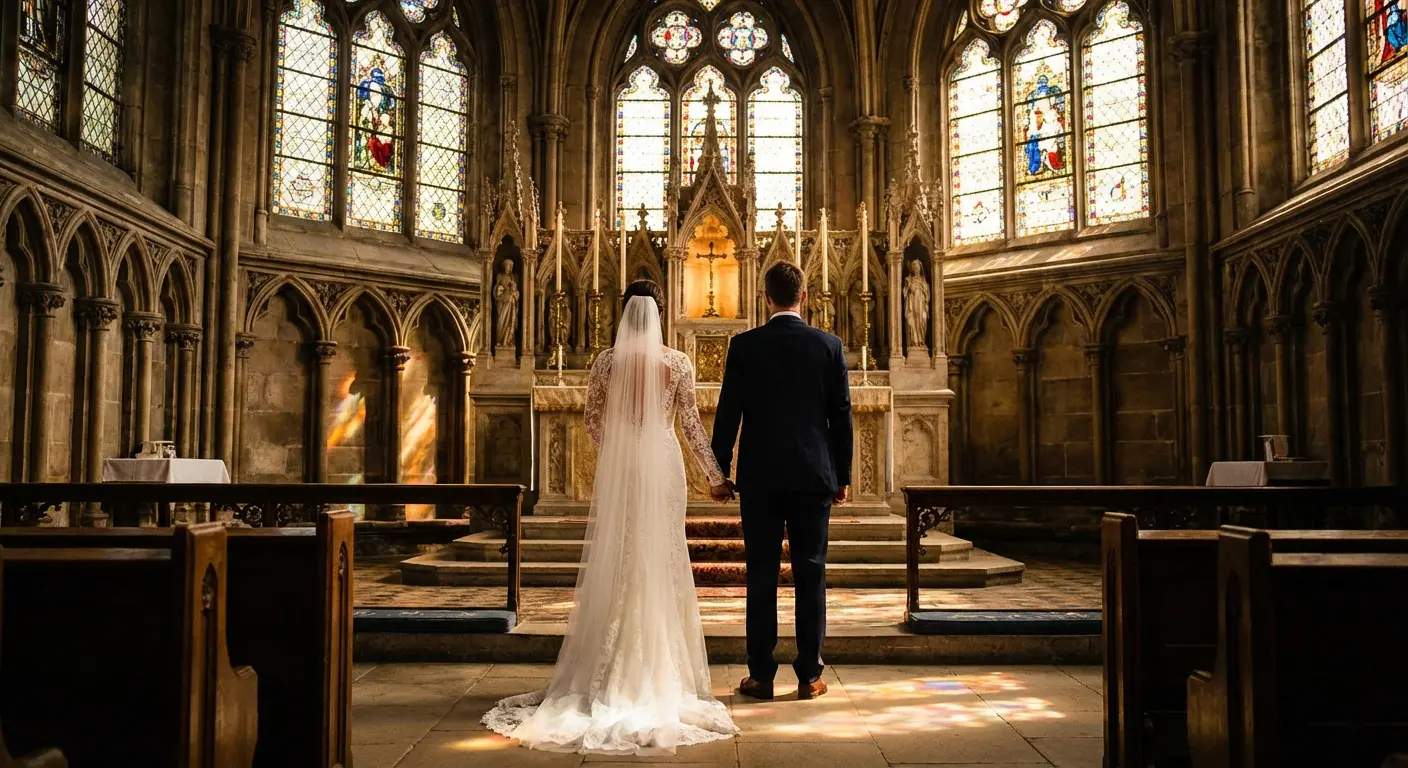 Traditional wedding vows being read at the altar