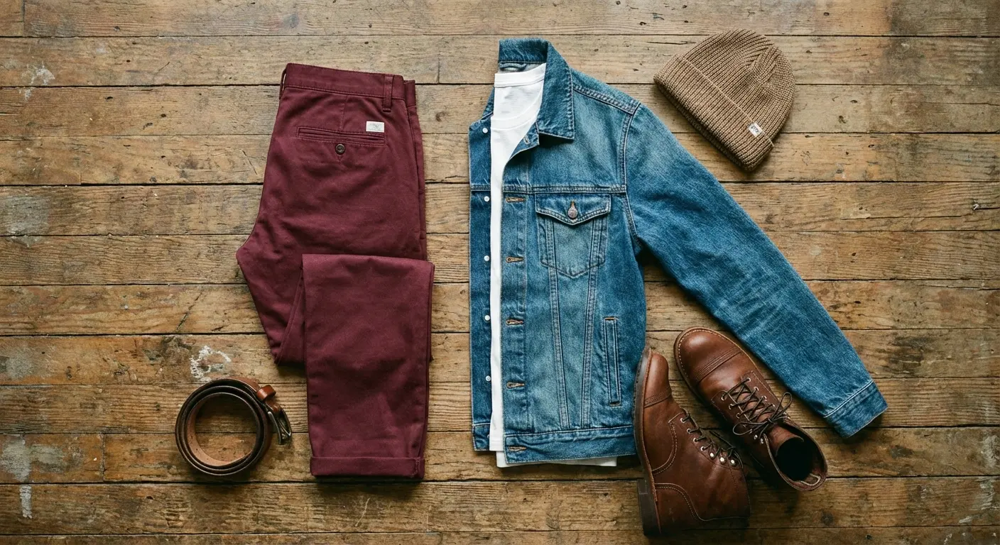 Medium Wash Denim shirt with maroon pants