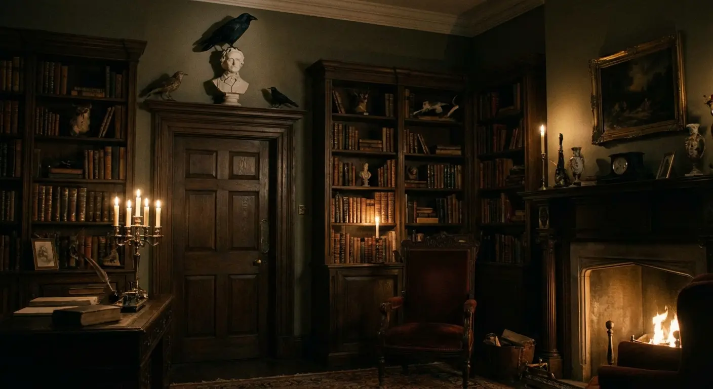 Raven perched on a bust of Pallas